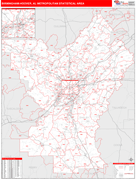 Birmingham-Hoover Metro Area Digital Map Red Line Style